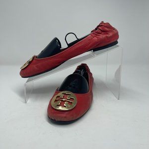 Tory Burch Red Leather Scrunch Ballet Flats Size 6.5